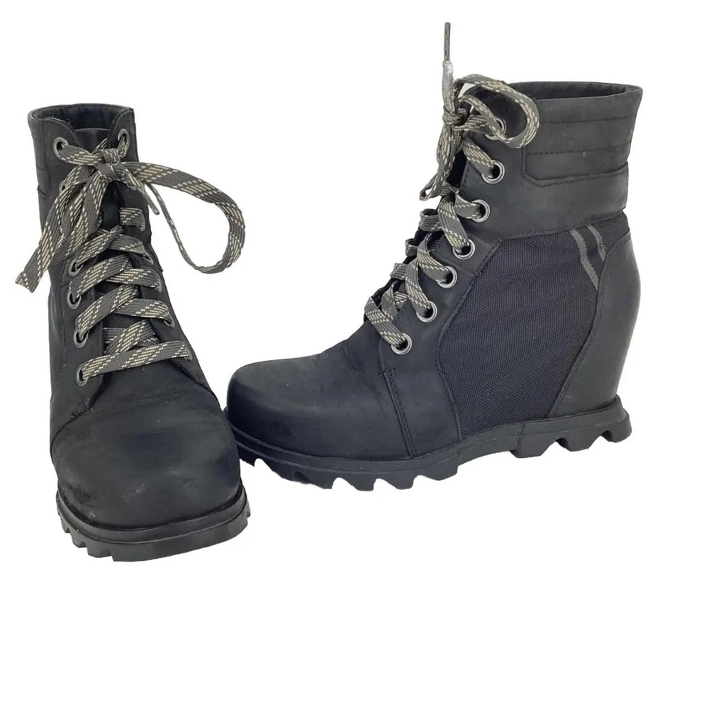 Sorel Joan of Ark wedge lll Lexie leather  fabric charcoal Ankle Boots